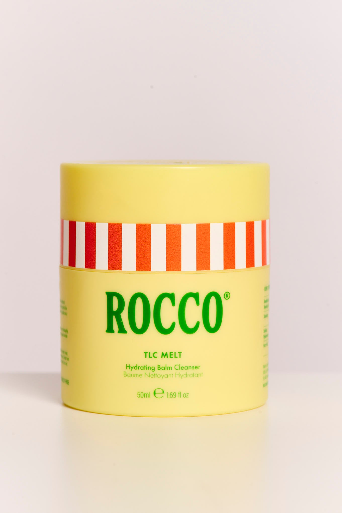 Yellow container with red and white striped lid featuring 'Rocco TLC Melt' on a light background.
