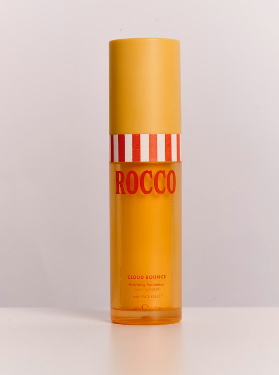 Orange Cloud Bounce bottle with red and white label on a light  background